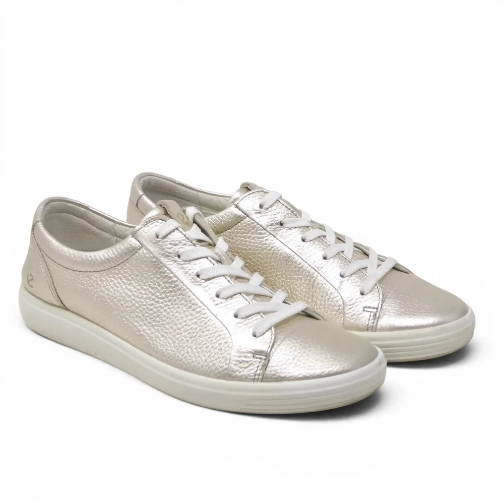 ECCO Womens Soft 7 Sneakers Gold Metallic Leather Lace Up Size 40 / 9-9.5